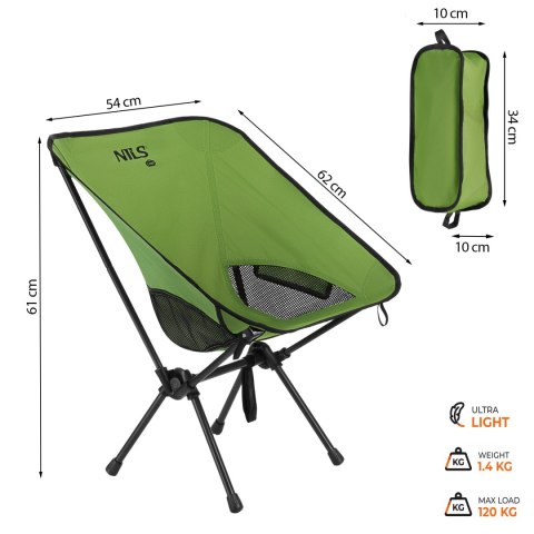 NC3320 KRZESŁO SKŁADANE ULTRALIGHT ZIELONE NILS CAMP