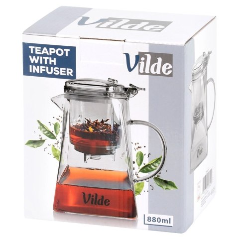 Orion Dzbanek Zaparzacz Szkło 880 ml System Spustowy Kwadratowy VILDE