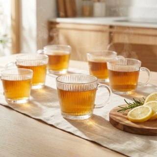 Orion Zestaw 6 Szklanek XXL 370 ml Ryflowane do Kawy Herbaty Szkło VILDE
