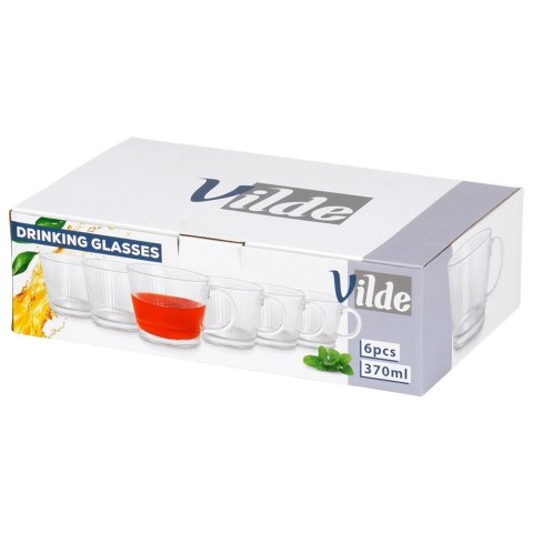 Orion Zestaw 6 Szklanek XXL 370 ml Ryflowane do Kawy Herbaty Szkło VILDE