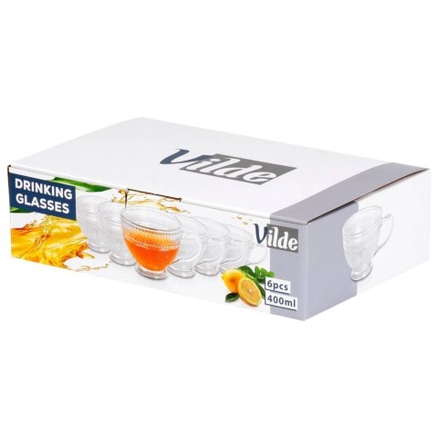 Orion Zestaw 6 Szklanek XXL 400 ml Retro Rozeta do Kawy Herbaty Szkło VILDE