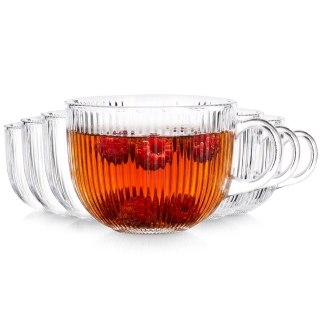 Orion Zestaw 6 Szklanek XXL 470 ml z Uchem do Kawy Herbaty Ryflowane VILDE
