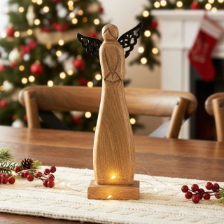 Orion Figurka Anioł Drewno Mango 34 cm Metalowe Skrzydła Dekoracja