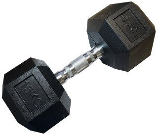 Kubisport Hantla Jednoręczna Sześciokątna Gumowana Ciężarek Solidny KUBISPORT 15 kg