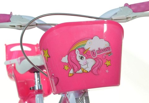 Kubisport Rowerek Dziecięcy 16 Cali Jednorożec Unicorn Koszyk Fotelik Dino Bikes