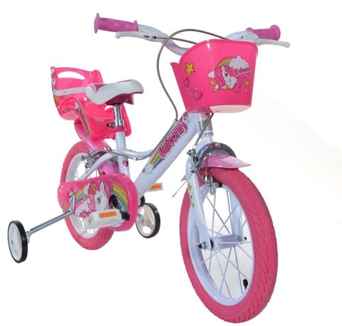 Kubisport Rowerek Dziecięcy 16 Cali Jednorożec Unicorn Koszyk Fotelik Dino Bikes