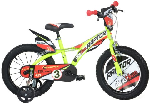 Kubisport Rowerek Dziecięcy 16 Cali Raptor Żółty Kółka Boczne Hamulec Dino Bikes