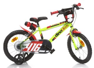 Kubisport Rowerek Dziecięcy 16 Cali Żółty Kółka Boczne Wolnobieg Dino Bikes