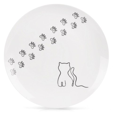 Orion Talerzyk Deserowy Porcelanowy 20,5 cm Kotek Biały Talerz dla Dzieci