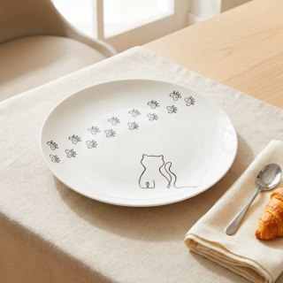 Orion Talerzyk Deserowy Porcelanowy 20,5 cm Kotek Biały Talerz dla Dzieci