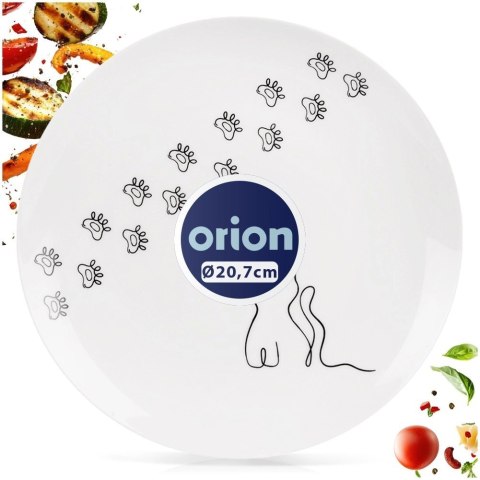 Orion Talerzyk Deserowy Porcelanowy 20,5 cm Kotek Biały Talerz dla Dzieci
