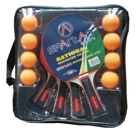 SPARTAN GmbH Zestaw do Tenisa Stołowego Ping Pong 4 Rakietki 8 Piłeczek Pokrowiec