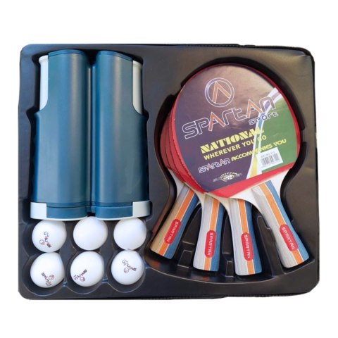 SPARTAN GmbH Zestaw do Tenisa Stołowego Ping Pong 4 Rakietki Siatka 6 Piłeczek Spartan