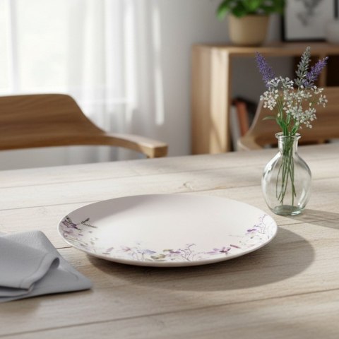 Grupa Orion Sp. z o.o. Talerz Obiadowy Płytki Porcelanowy Biały Kwiaty Ozdobny ORION Okrągły 24 cm