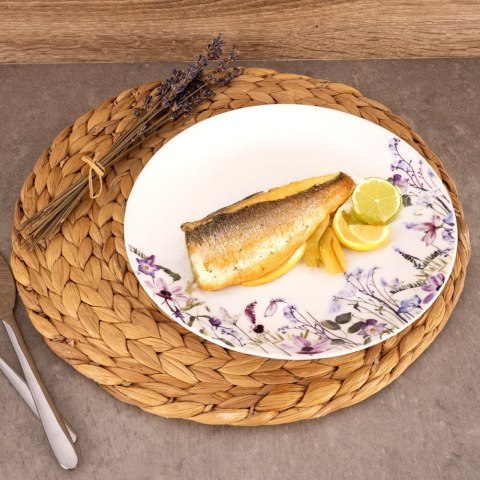 Grupa Orion Sp. z o.o. Talerz Obiadowy Płytki Porcelanowy Biały Kwiaty Ozdobny ORION Okrągły 24 cm