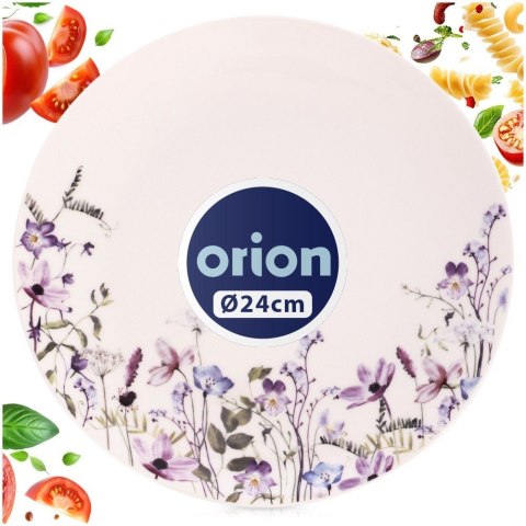 Grupa Orion Sp. z o.o. Talerz Obiadowy Płytki Porcelanowy Biały Kwiaty Ozdobny ORION Okrągły 24 cm