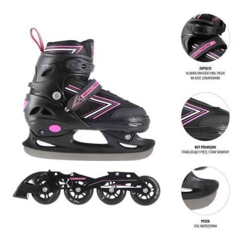 NH11912 A 2w1 BLACK/PINK ROZM. L(39-42) ŁYŻWOROLKI Z WYM. PŁ. HOKEJOWĄ NILS EXTREME