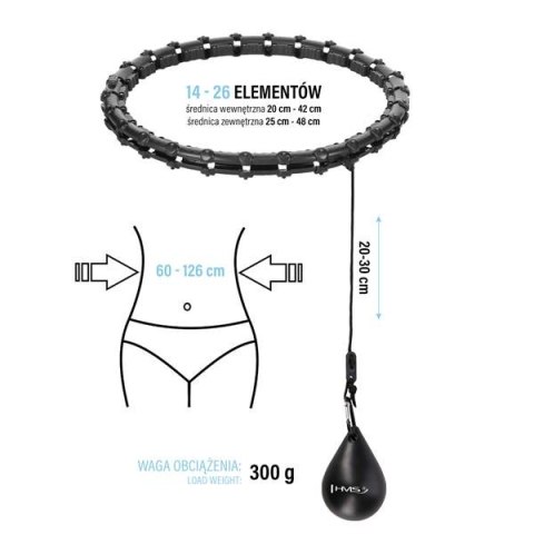 HHW11 PLUS SIZE HULA HOP BLACK Z WYPUSTKAMI I OBCIĄŻNIKIEM HMS