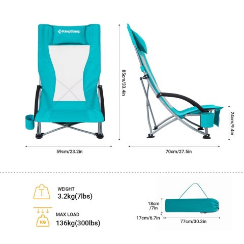 King Camp Krzesło Turystyczne Kempingowe Wędkarskie Składane KING CAMP Cyan Wysokie